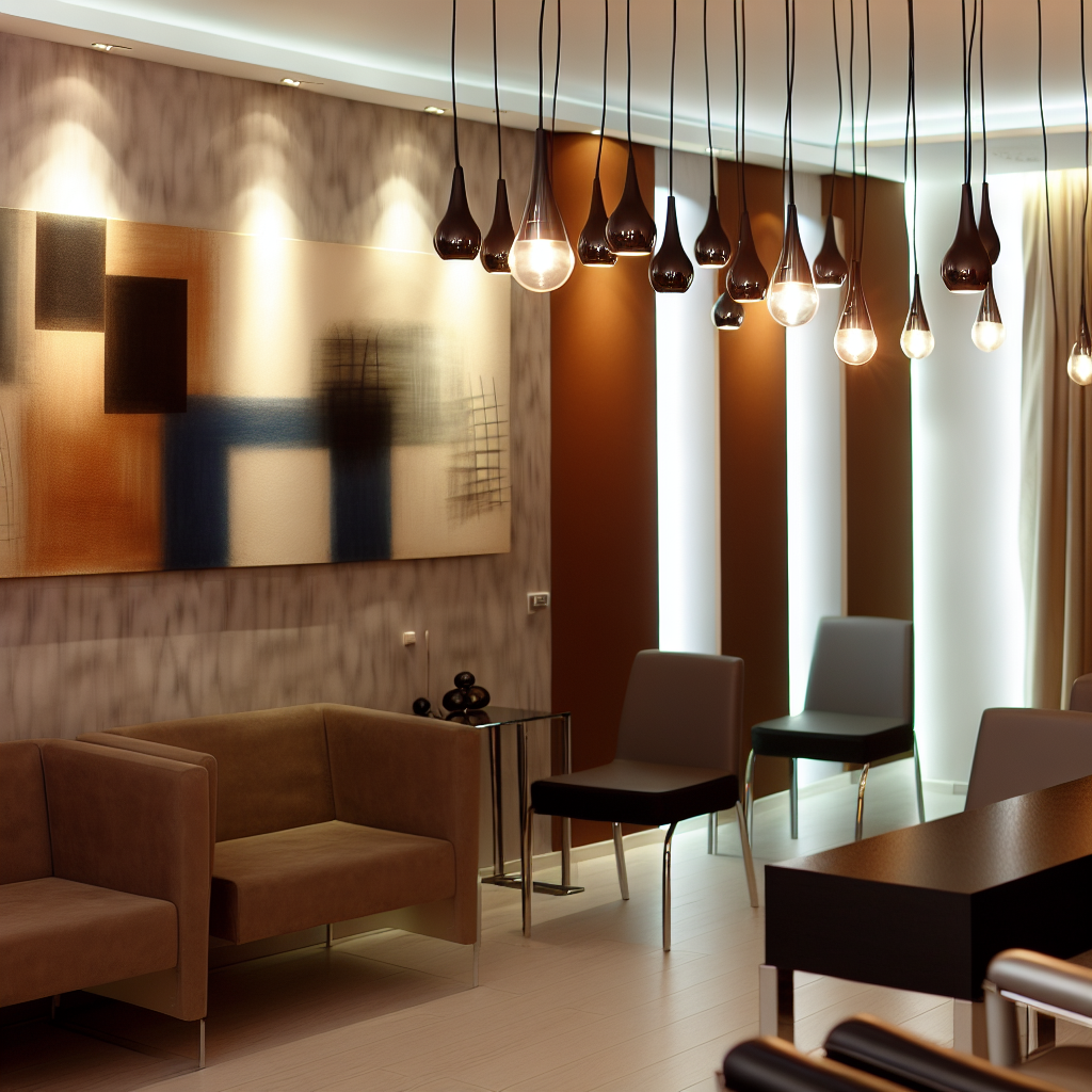 Salon tendance mettant en valeur des luminaires mo