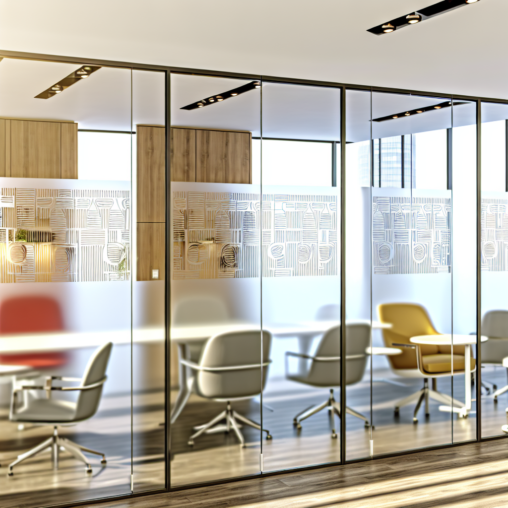 Un bureau moderne avec des vitres décorées de vitr