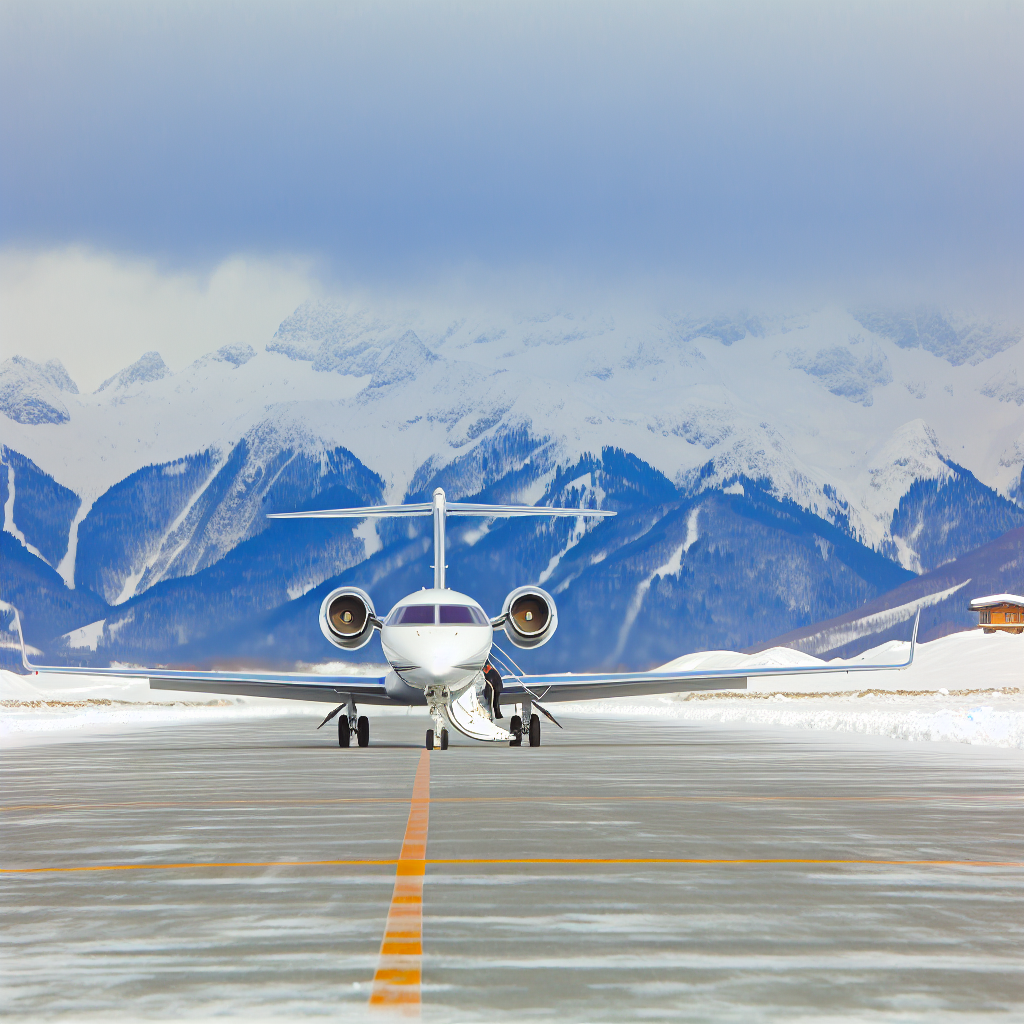 Un jet privé atterrissant sur une piste entourée d