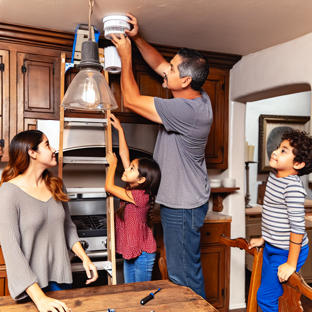 Une famille installant un détecteur de gaz dans le