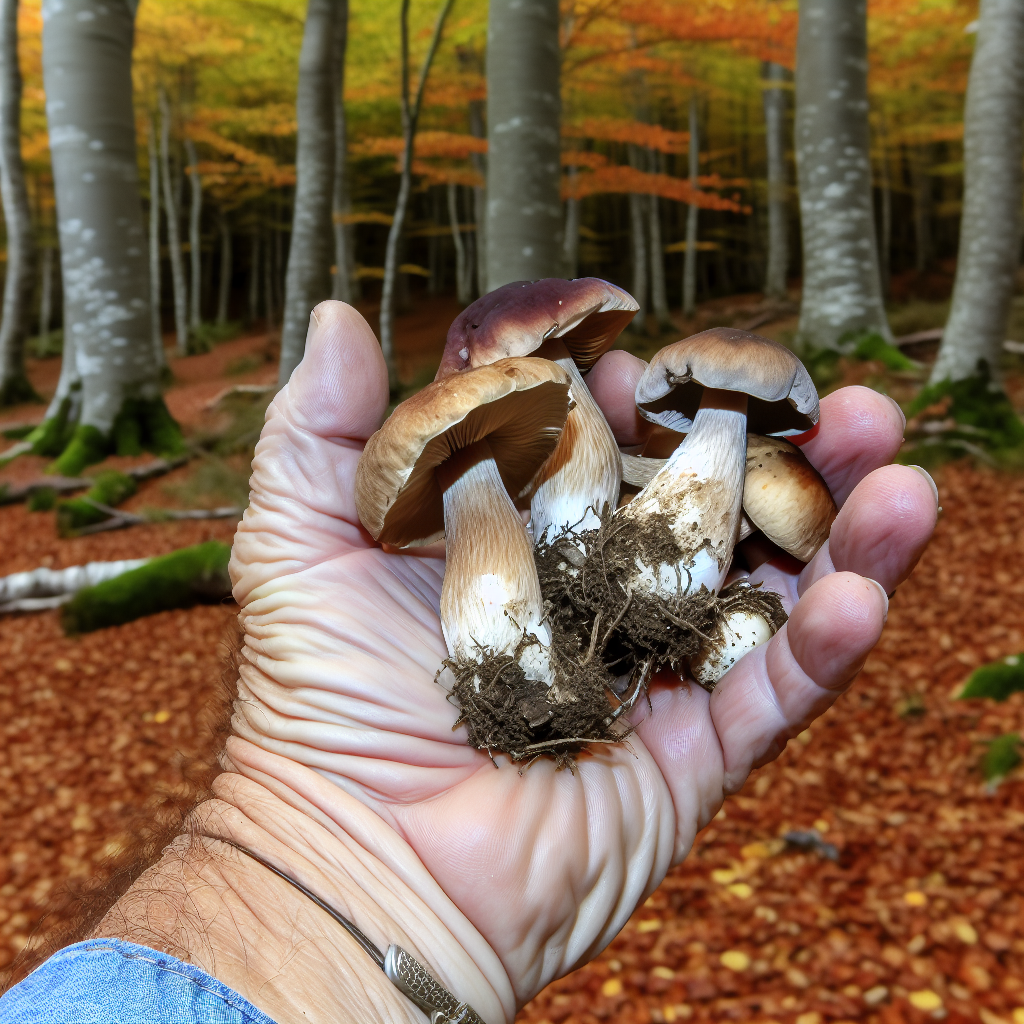 Une main tenant des champignons fraîchement cueill