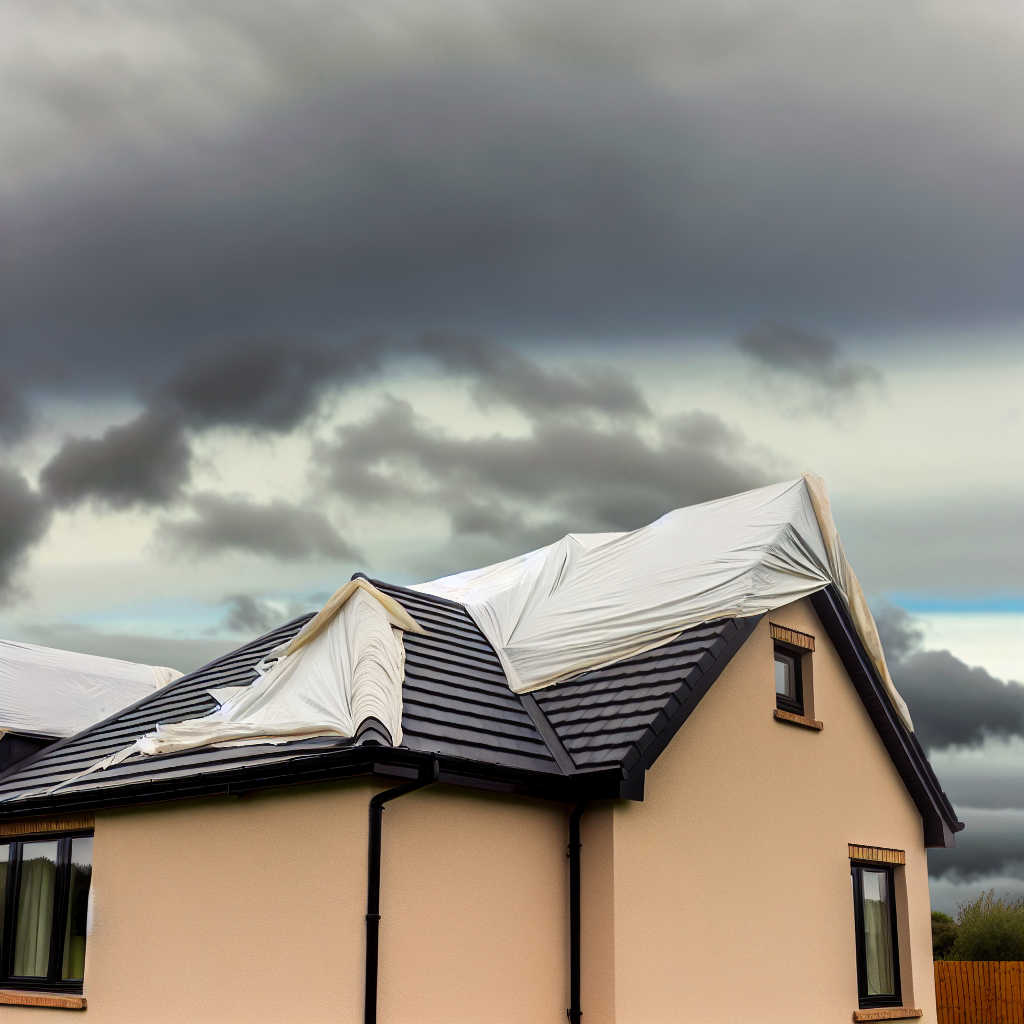 A house with a robust protective tarpaulin co
