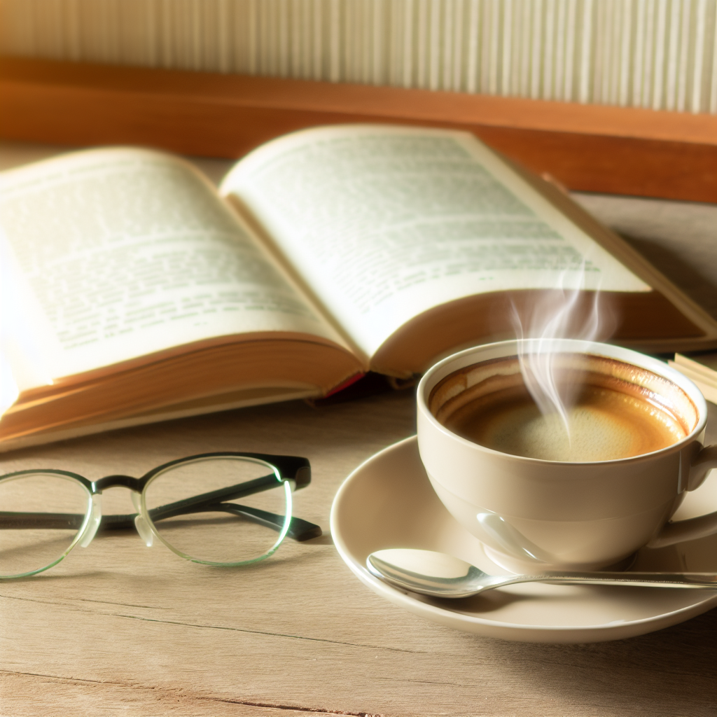 Une tasse de café fumante posée sur une table en b